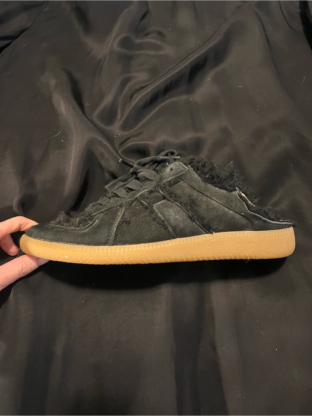 Maison Martin Margiela Black Suede Sneakers with Gum Sole and Shearling Trim - Picture 5 of 9